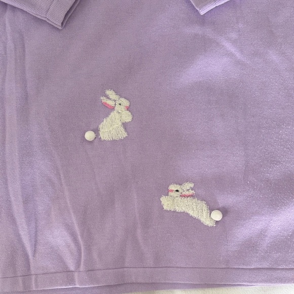 Quacker Factory Purple 3/4 sweater Knit Top with bunnies! - Picture 9 of 9